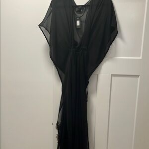 Elegant Black Sheer long lingerie or coverup